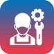 Technician icon with wrench and gear.